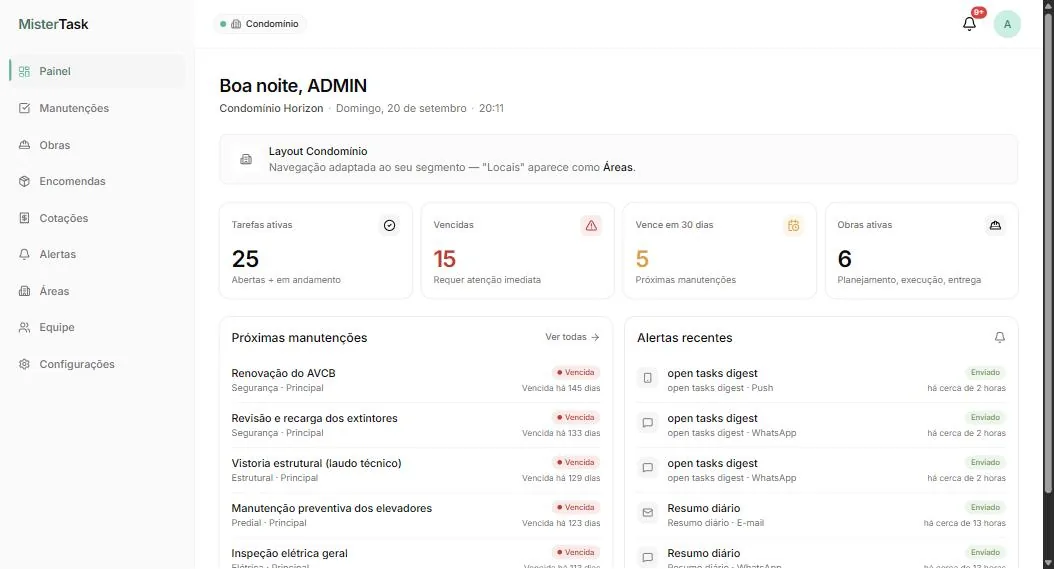 MisterTask — Dashboard: what is due, what lapsed and works in progress