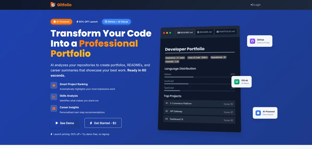 Interface of GitFolio Premium